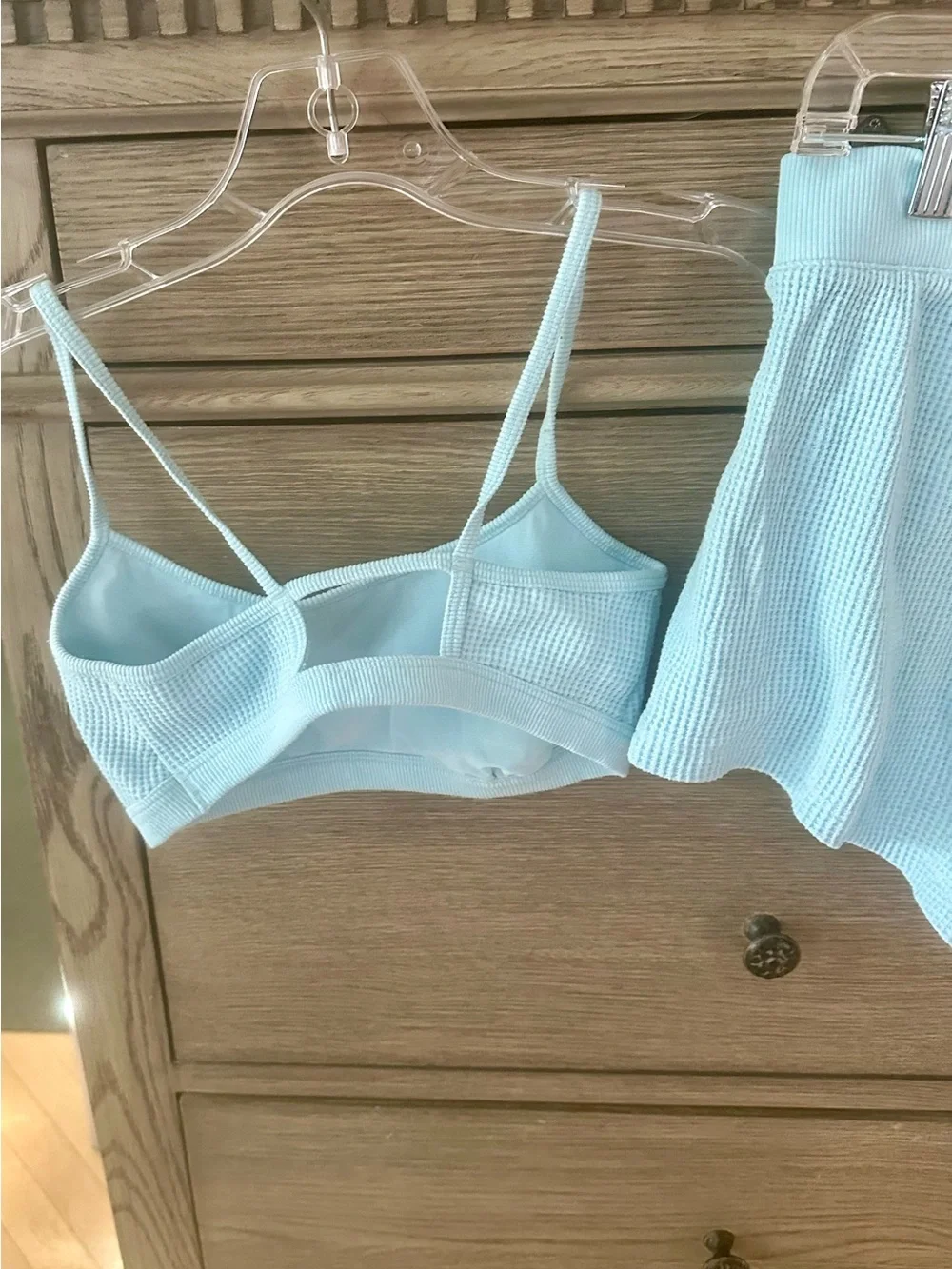 Auden Light Blue Waffle Knit Bralette & Shorts Set. Size S